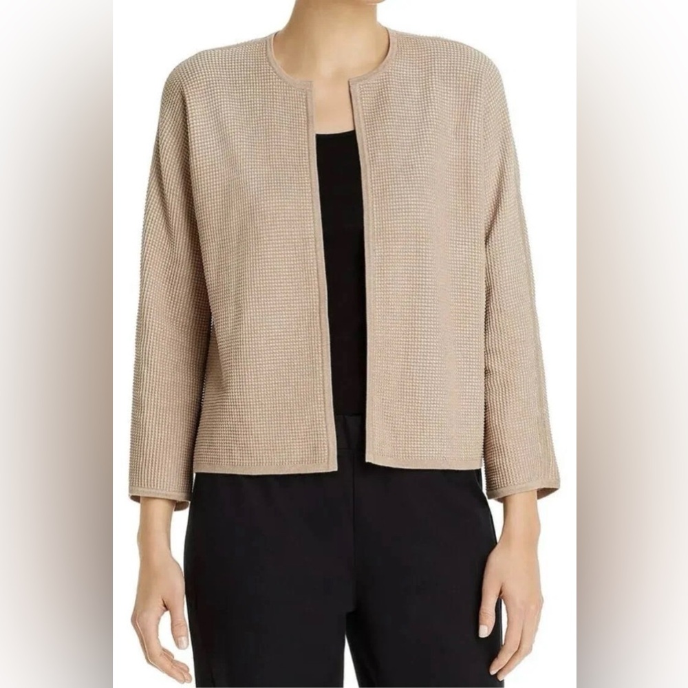 Eileen Fisher Silk Organic Cotton‎ Waffle Knit Open Front Cardigan Small Petite